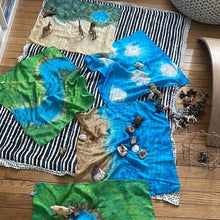 Load image into Gallery viewer, Landscape Playsilk Set ~ 5 Silks ~ Savannah, Icebergs, Beach, River, Pond